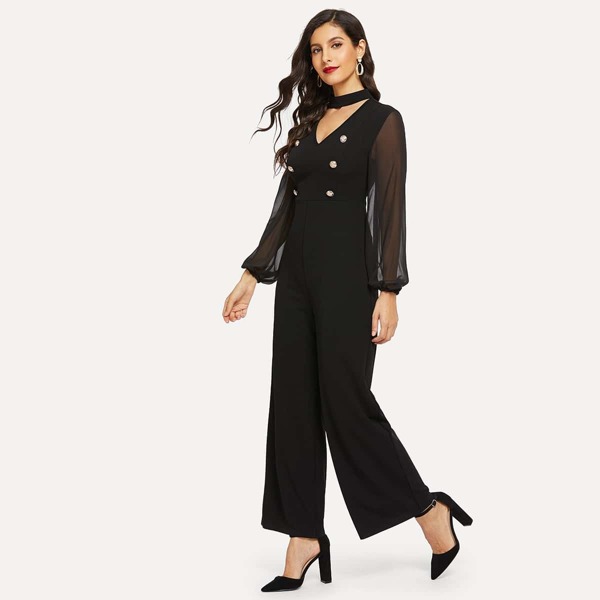 

Choker Neck Sheer Bishop Sleeve Palazzo Jumpsuit