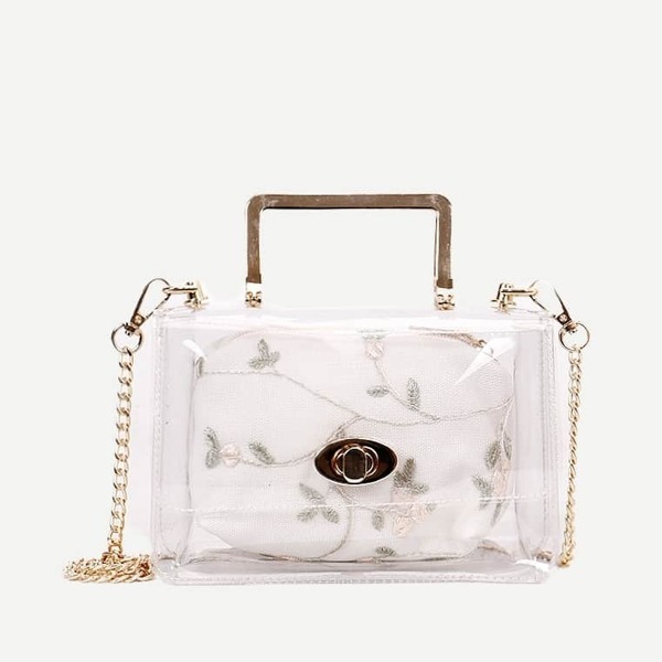 

Clear Chain Bag With Inner Pouch, White