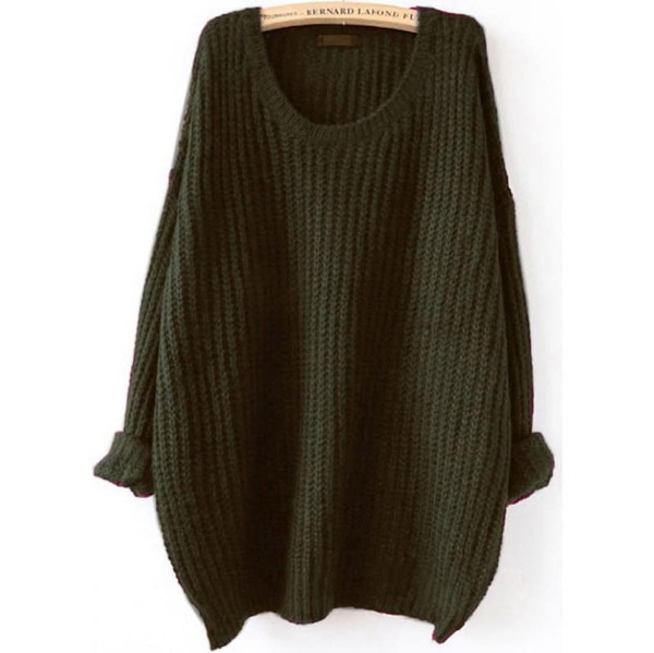 

Plus Drop Shoulder Solid Sweater, Army green