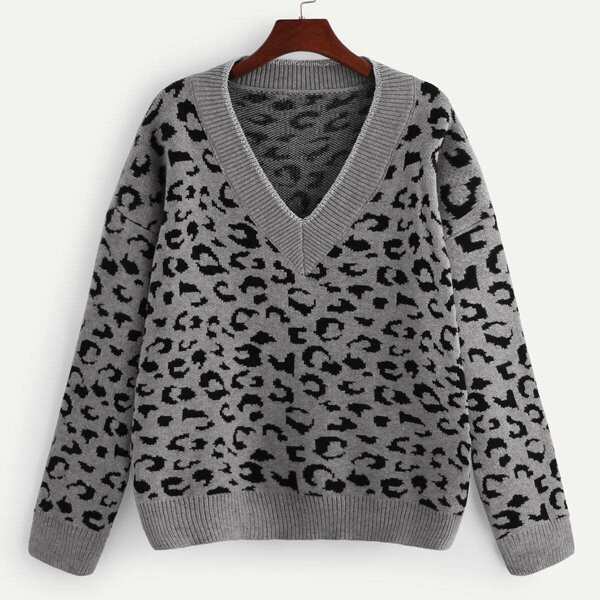 

V Neck Leopard Print Sweater
