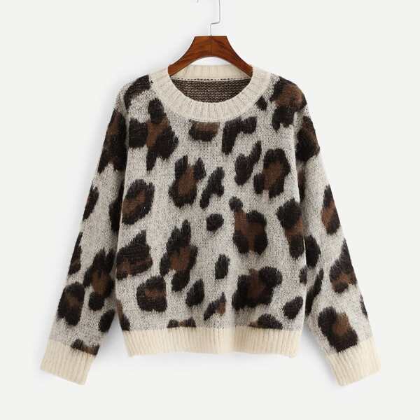 

Contrast Trim Leopard Print Sweater
