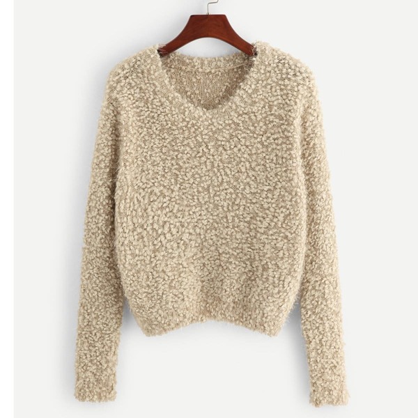 

Popcorn Knit Fuzzy Solid Sweater