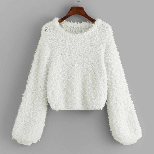 

Lantern Sleeve Solid Sweater