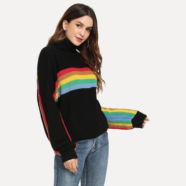 

Rolled Neck Color Block Sweater
