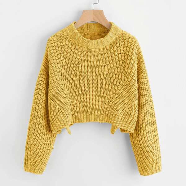 

Vented Hem Chunky Knit Crop Jumper
