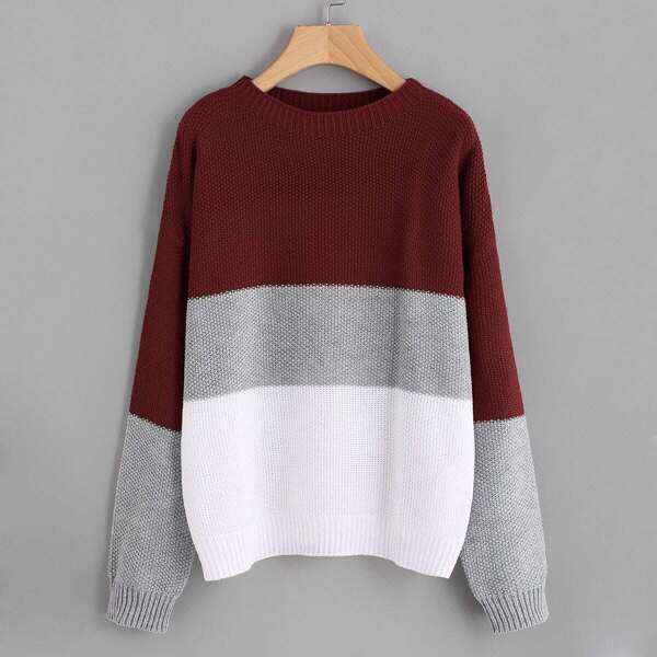 

Plus Round Neck Color-Block Jumper