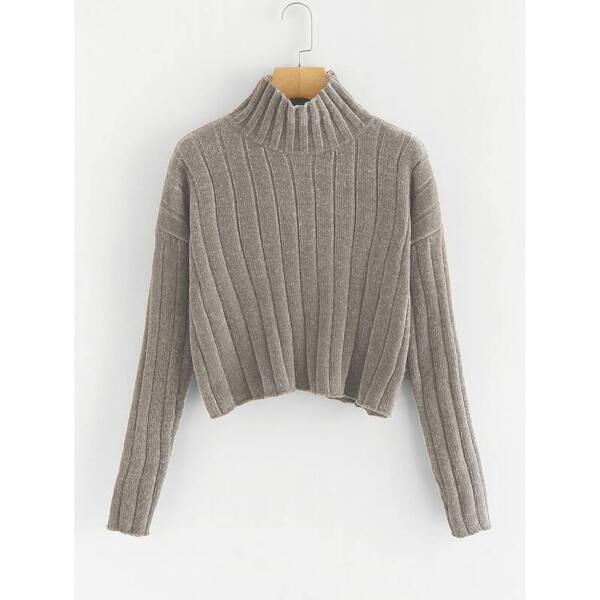 

High Neck Rib Knit Chenille Sweater