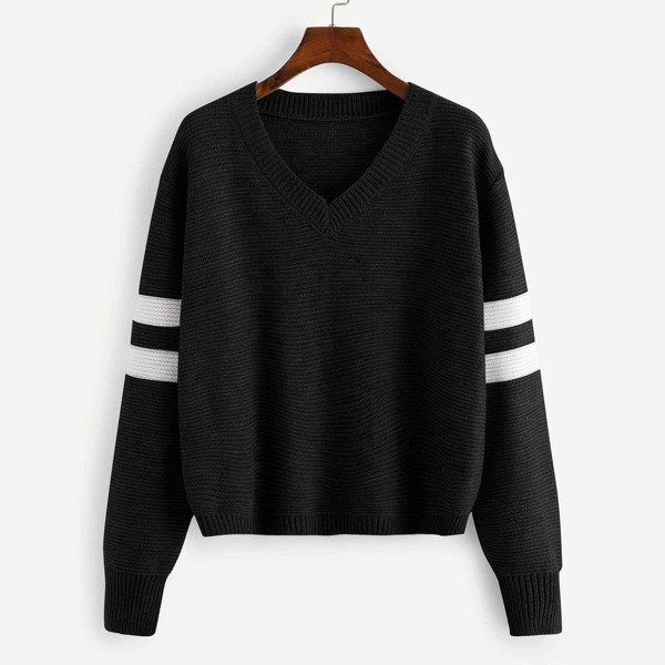 

V Neck Striped Sleeve Sweater