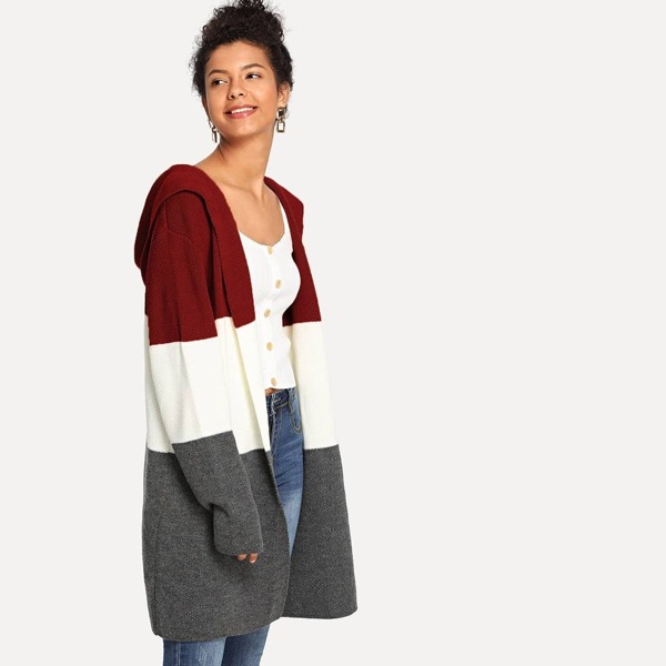 

Open Front Color Block Cardigan, Multicolor