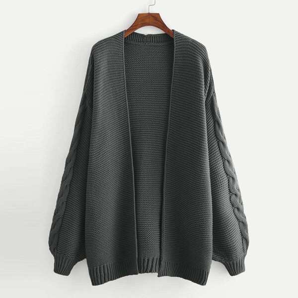 

Cable Knit Balloon Sleeve Open Front Cardigan