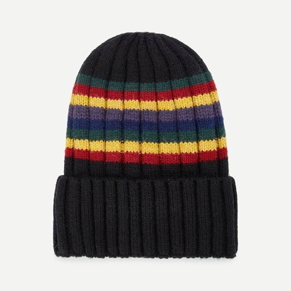 

Color Block Striped Beanie Hat