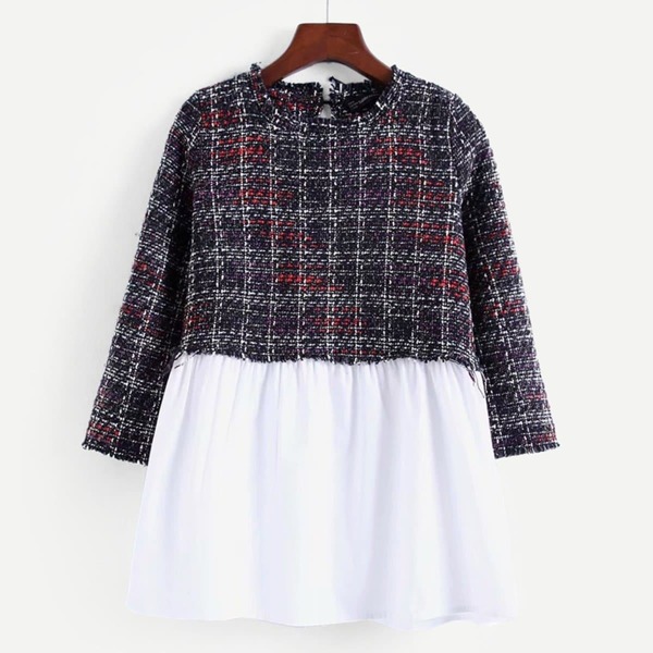 

Key Hole Back Contrast Tweed Blouse, Multicolor
