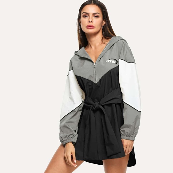 

Letter Embroidered Hooded Dress