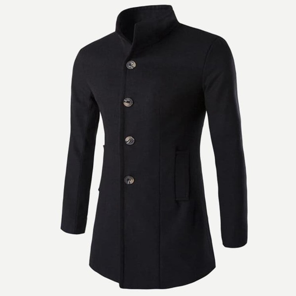 

Men Single Breasted Solid Coat, Black