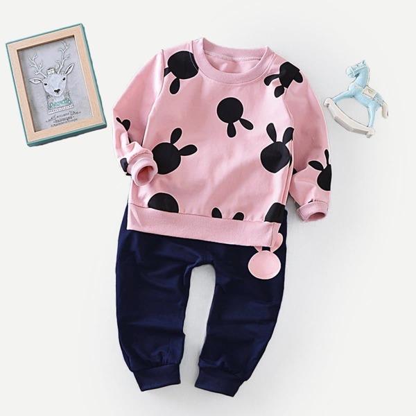 

Toddler Girl Cartoon Print Top With Pants