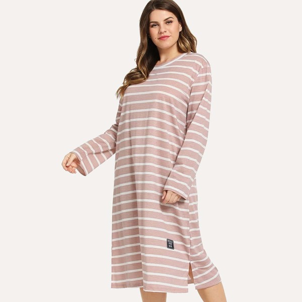 

Plus Striped Split Side Night Dress, Pink