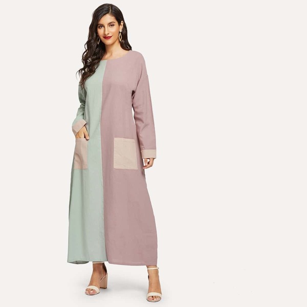 

Colorblock Drop Shoulder Pocket Detail Longline Dress, Multicolor
