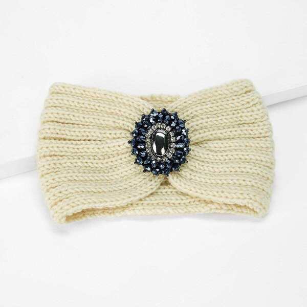 

Rhinestone & Beads Decorated Knit Headband