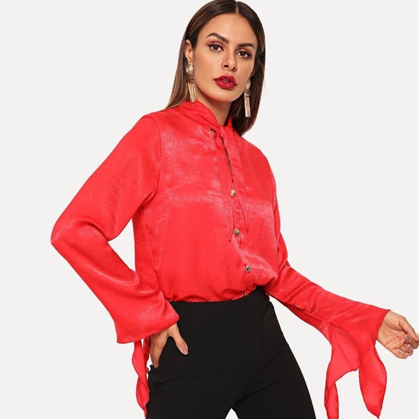 

Tie Neck Button Through Top