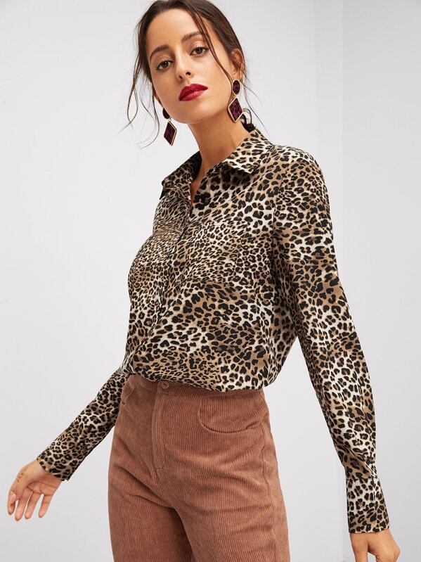 

Pocket Patched Leopard Print Shirt, Multicolor, Mary P.