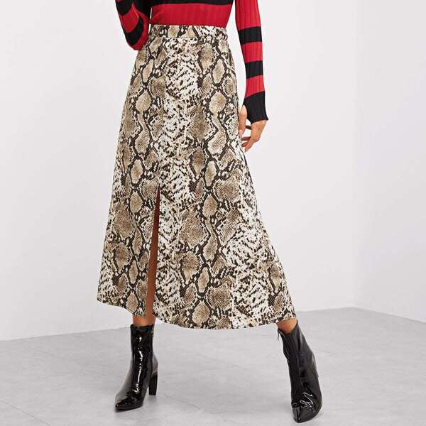 

Snake Print Split Skirt, Multicolor