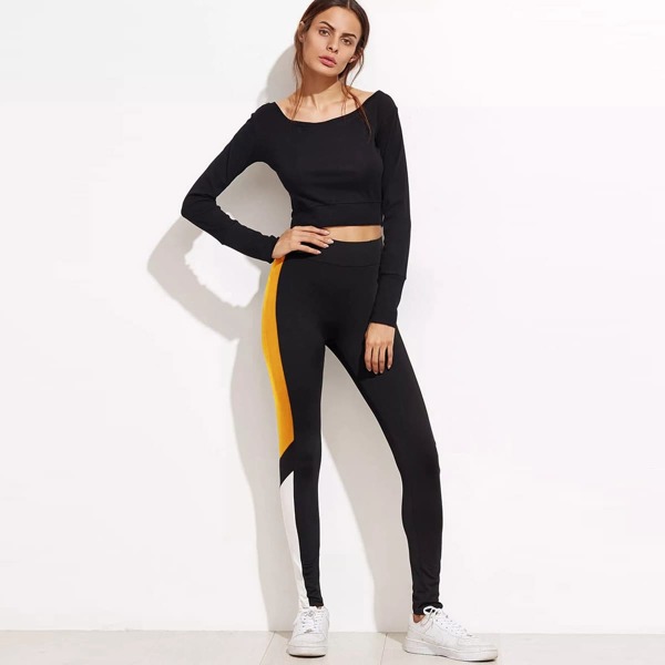 

Contrast Panel Leggings, Black