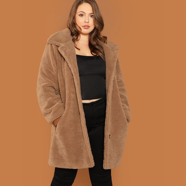 

Plus Button Up Teddy Coat, Brown