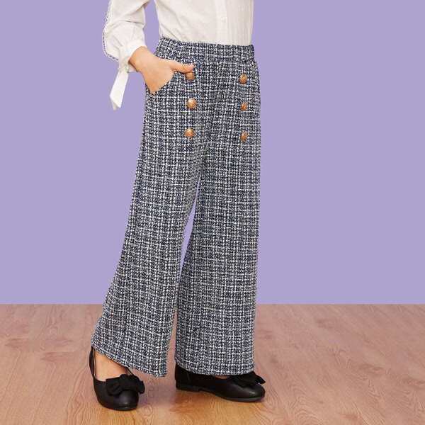 

Girls Double Button Wide Leg Tweed Pants