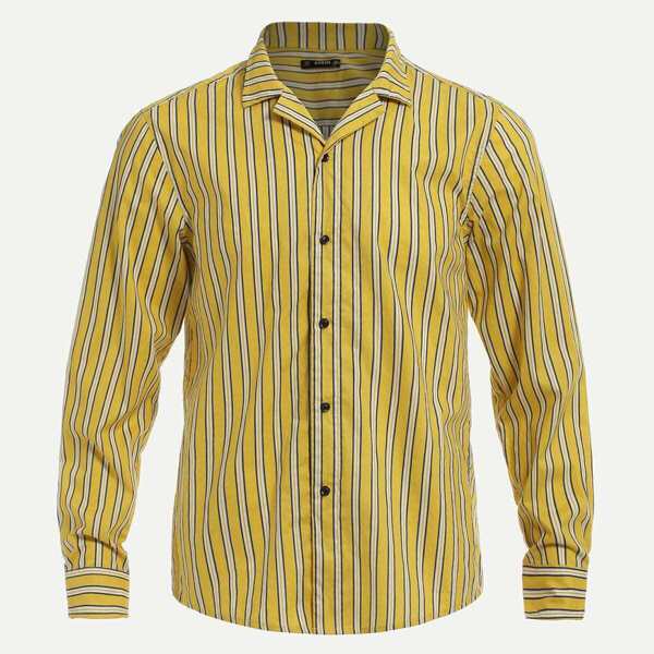 

Men Striped Print Shirt, Yellow