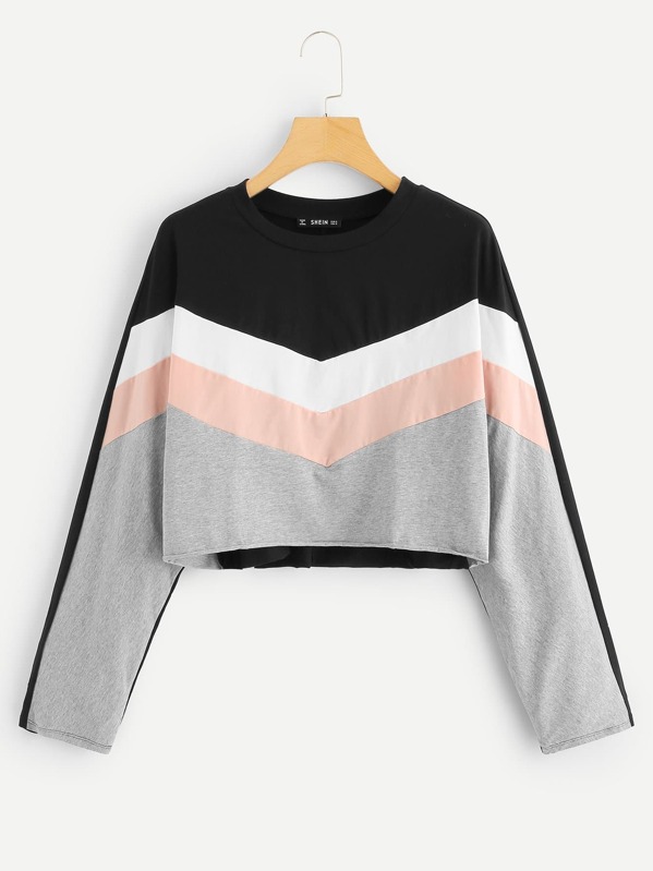 

Cut and Sew Crop Sweatshirt, Multicolor