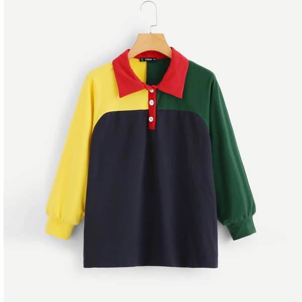 

Cut and Sew Half Placket Sweatshirt, Multicolor