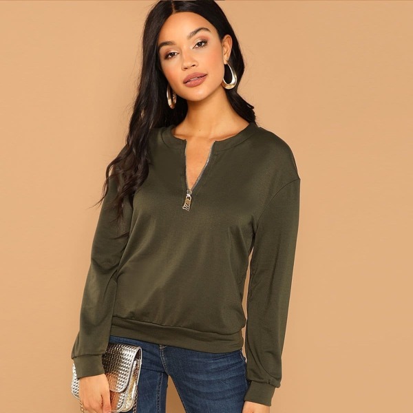 

Zip Half Placket Solid Sweatshirt