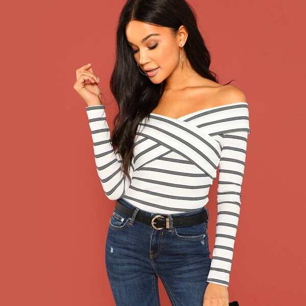 

Criss Cross Bardot Striped Tee