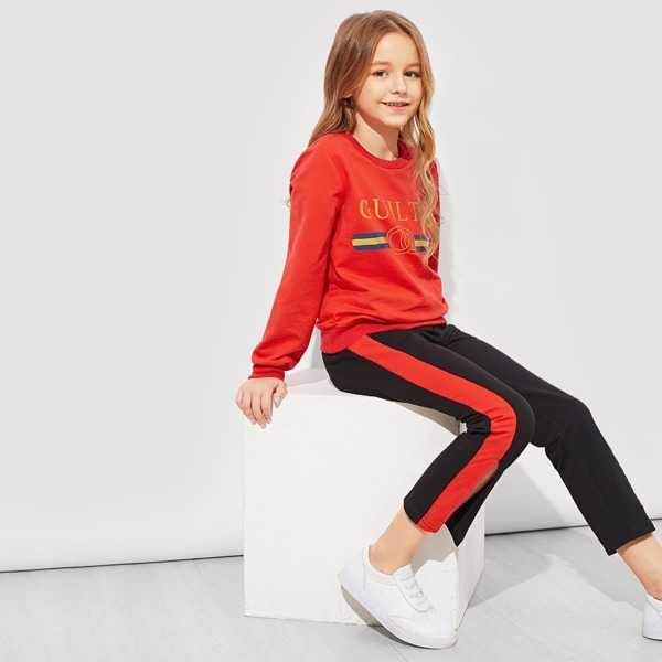 

Girls Letter Print Pullover & Pants Set
