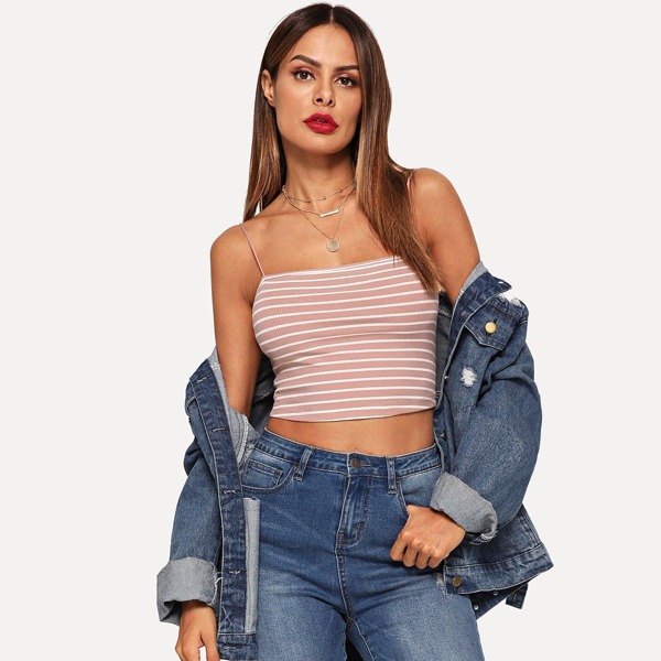 

Slim Fitted Crop Cami Top, Pink