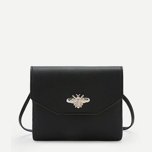 

Bee Decor Flap Design Crossbody Bag, Black