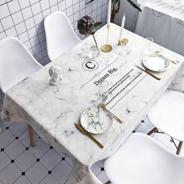 

Marble & Slogan Pattern Tablecloth, Multicolor