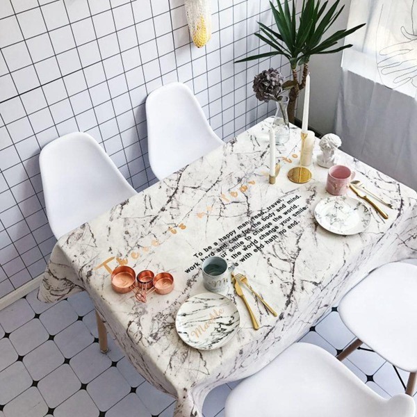 

Marble & Slogan Pattern Tablecloth, Multicolor
