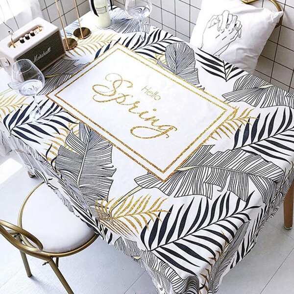 

Leaf & Letter Pattern Tablecloth, Multicolor