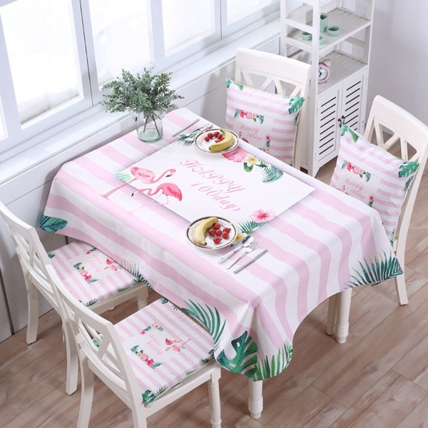 

Striped & Flamingo Pattern Tablecloth, Multicolor