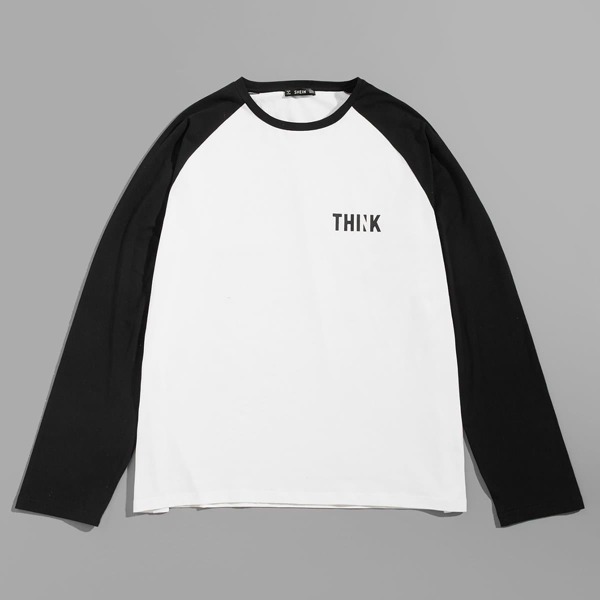 

Men Color-Block Raglan Sleeve Tee, Black and white