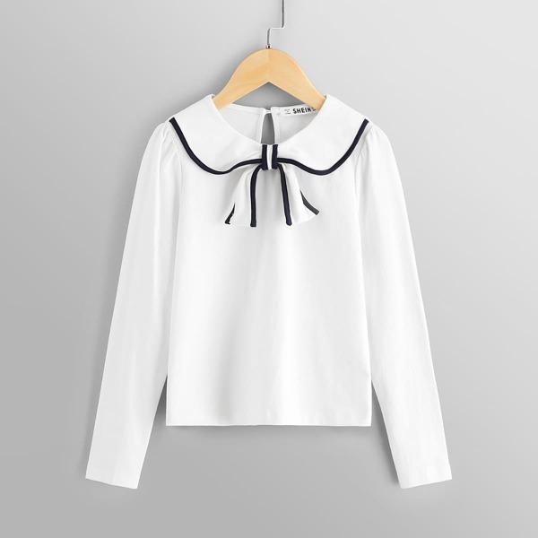 

Girls Contrast Binding Bow Front Tee