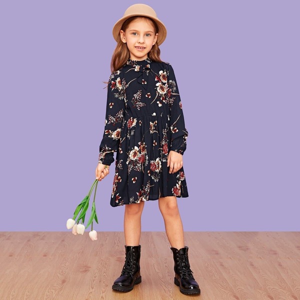 

Girls Mock Neck Floral Dress