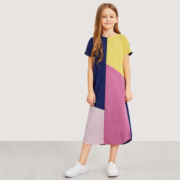 

Girls Zip Back Color Block Dress, Multicolor
