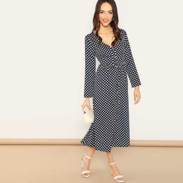

Polka Dot Button Front Dress