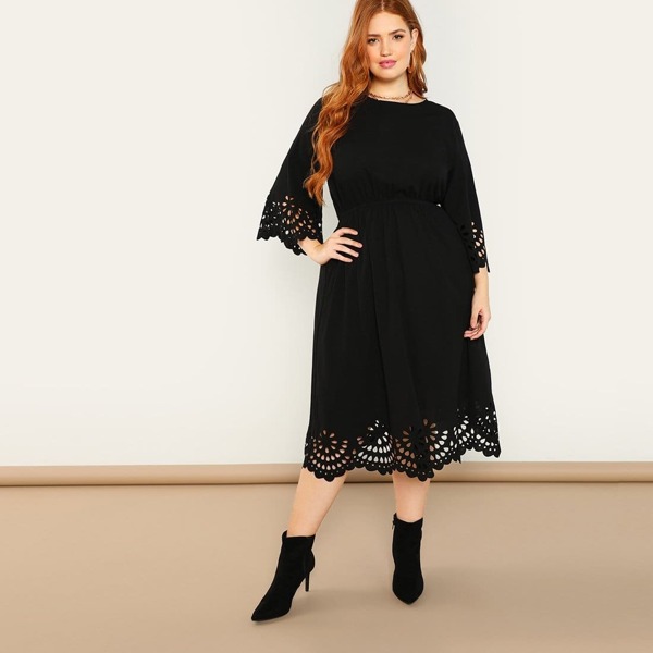 

Plus Scallop Laser Cut Out Dress