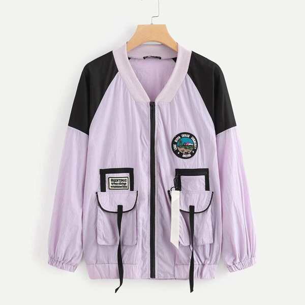 

Patched Detail Raglan Sleeve Colorblock Jacket