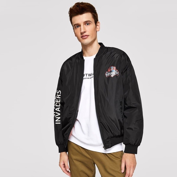 

Men Letter Print Padded Bomber Jacket