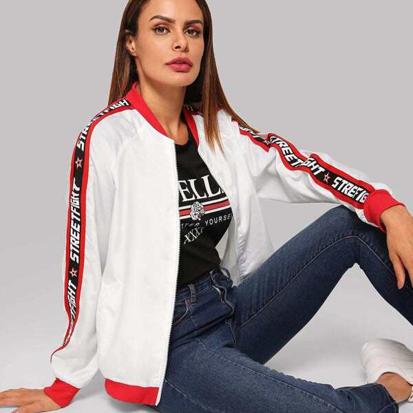 

O-Ring Zip Up Letter Side Jacket, White