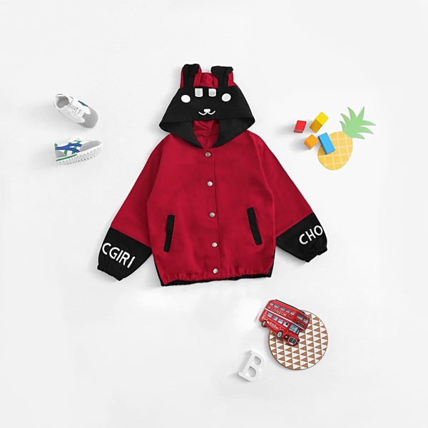 

Girls Cartoon & Letter Print Outerwear